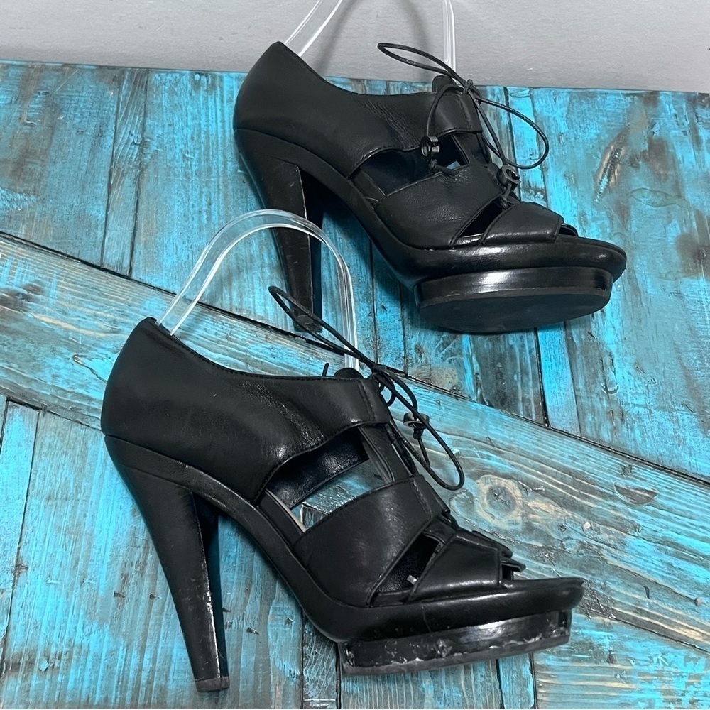 Coach Teagan Soft Leather Platform Women Shoes Black Heel Sandal Size 7.5B - Picture 5 of 13